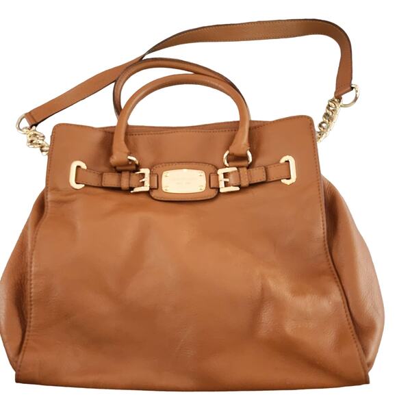 MICHAEL KOR - Hamilton Pebbled Leather Brown - Belted Purse Handbag - Picture 1 of 10
